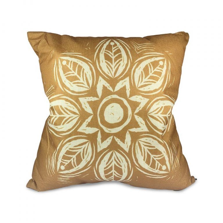 Cojín Rústico Estampado con Relleno 45x45 cm / Café Flor Beige - Doral