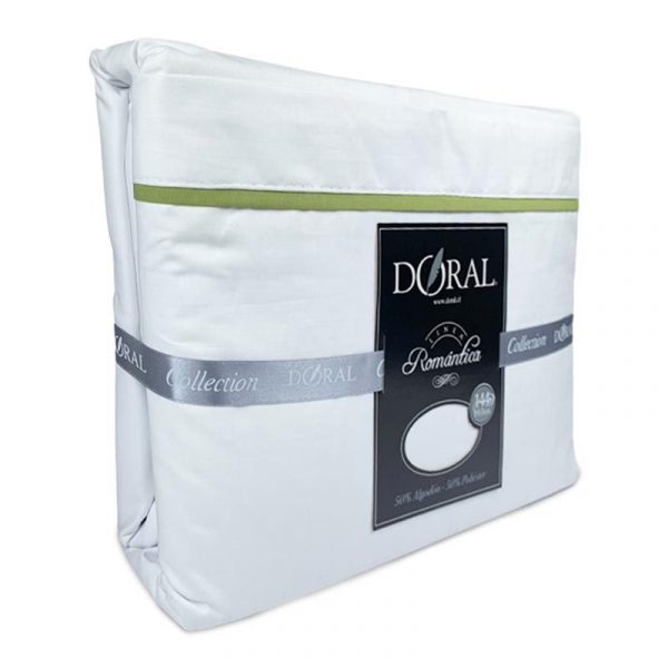 Juego de Sábanas 144 Hilos con Vivo King / Blanco Línea Verde - Doral