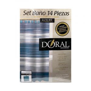 Set de Baño 14 Piezas Luxury / Franjas Turquesa Gris - Doral