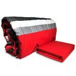 Plumón + Sábana King Set Dormitorio Fondo Rojo Franja Negra Lineas Blancas - Doral