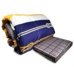 Plumón + Sábana 1.5 Plazas Set Dormitorio Franja Azul Amarillo Trenza Blanca - Doral