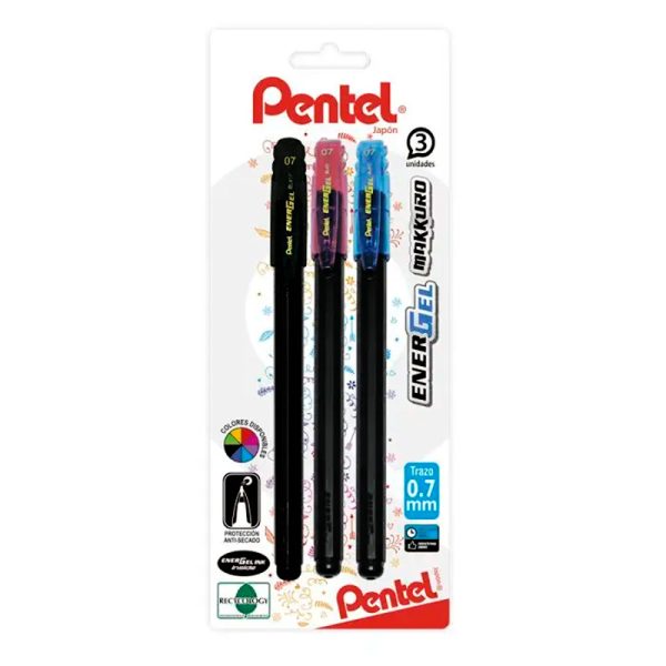 Set 3 Lápices Roller Energel Makkuro 0,7 mm - Pentel