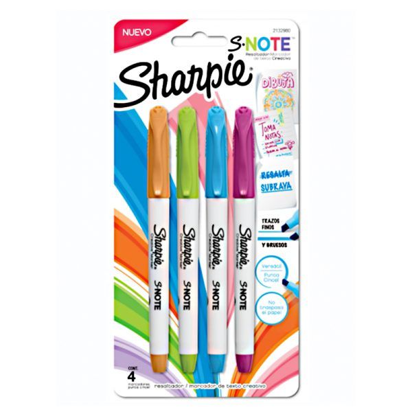 Destacadores Snote 4 Colores Intensos Sharpie BUALE destacadores-snote-4-colores-intensos-sharpie-buale