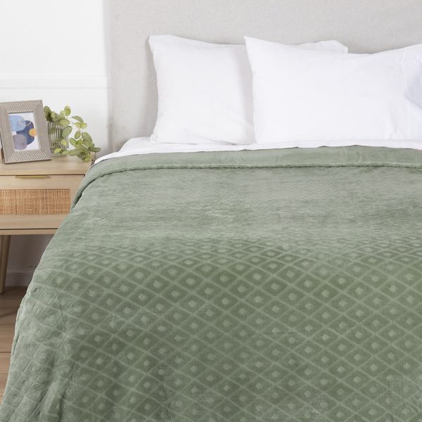 Frazada Coral Embossed 2 Plazas / Verde - Mashini
