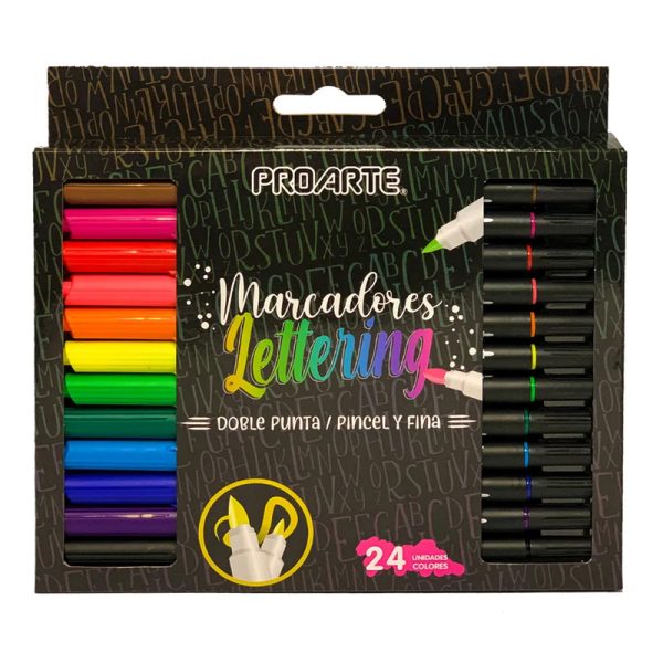 Marcador Doble Punta Lettering 24 Colores - Proarte