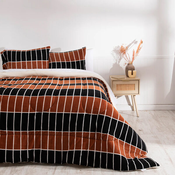 Plumón Coral Sherpa Estampado 2.5 Plazas / Cuero - Mashini
