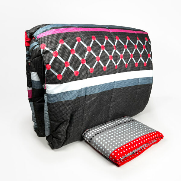 Plumón Estampado + Funda + Sábanas 1.5 plazas / Franjas Rosado Negro - Key Home