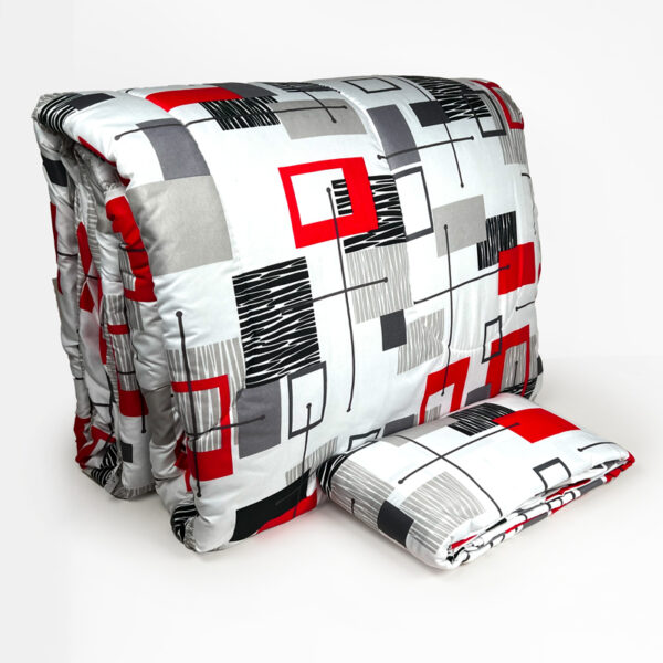 Plumón Estampado + Fundas + Sábanas 2 plazas / Cuadros Rojos Beige - Key Home