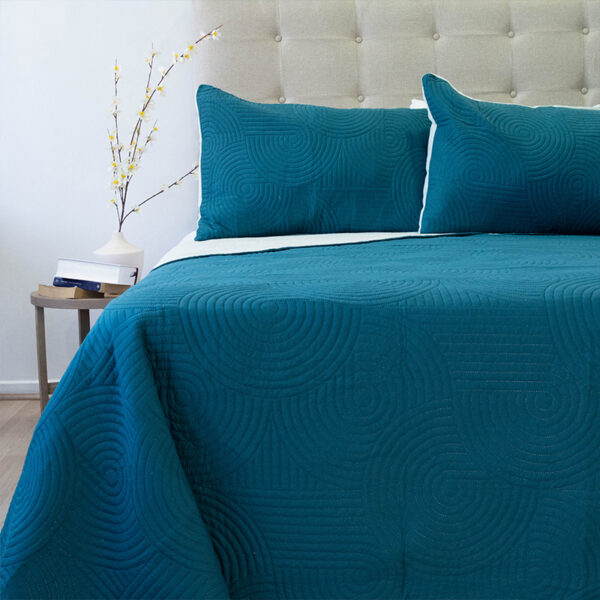 Quilt Hotpress Liso Bicolor 2 Plazas / Petróleo y Verde Agua - Doral