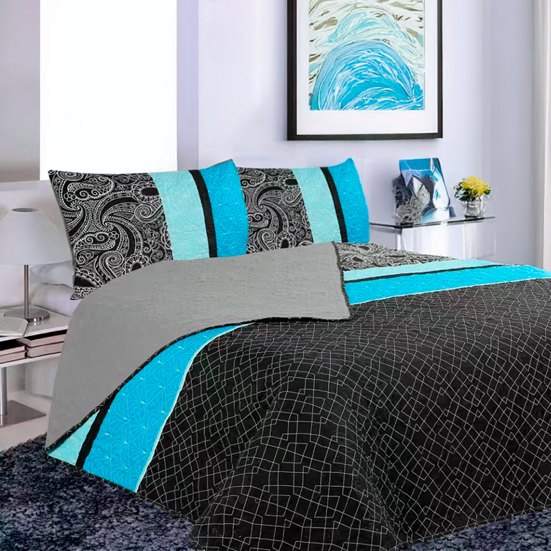 Quilt Hotpress Estampado 1.5 plazas / Franja Negro Celeste - Doral