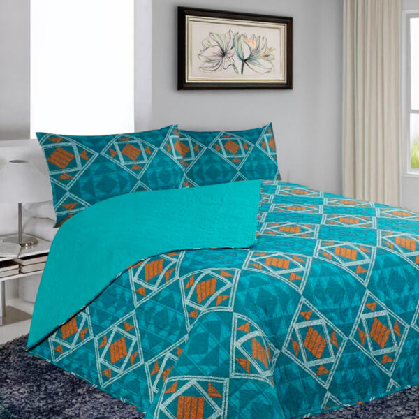 Quilt Hotpress Estampado 2 Plazas / Geometría Salmón y Petróleo - Doral