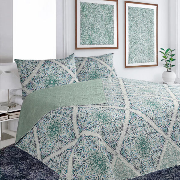Quilt Hotpress Estampado 2 Plazas / Mandala Verde y Lila - Doral