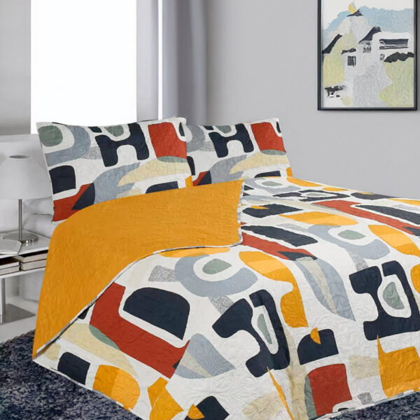 Quilt Hotpress Estampado 2 Plazas / Silueta Blanco Negro y Amarillo - Doral