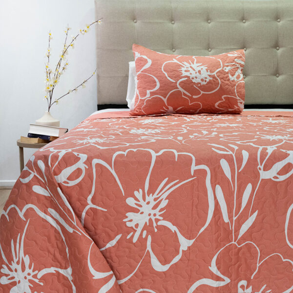 Quilt Stitchy Estampado 1.5 Plazas / Flor Coral y Blanco - Doral