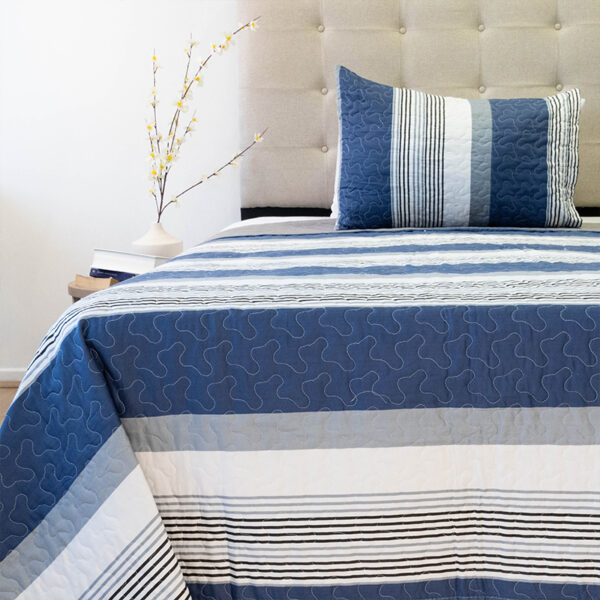 Quilt Stitchy Estampado 1.5 Plazas / Franjas Azul y Blanco - Doral
