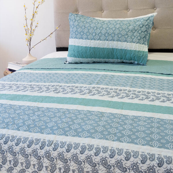 Quilt Stitchy Estampado 1.5 Plazas / Franjas Turquesa y Blanco - Doral - Imagen 3