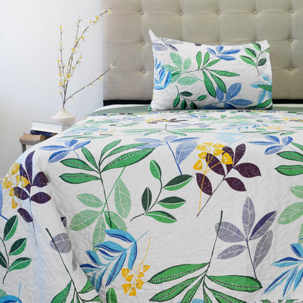 Quilt Stitchy Estampado 1.5 Plazas / Ramas Verde y Azul - Doral