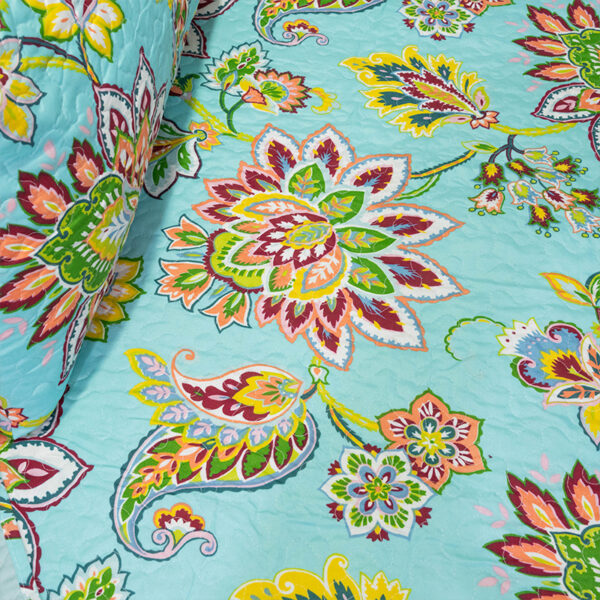 Quilt Stitchy Estampado 1.5 Plazas / Flor Turquesa y Amarillo - Doral - Imagen 2