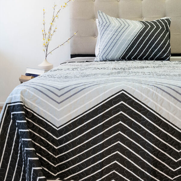 Quilt Stitchy Estampado 1.5 Plazas / ZigZag Gris y Negro - Doral