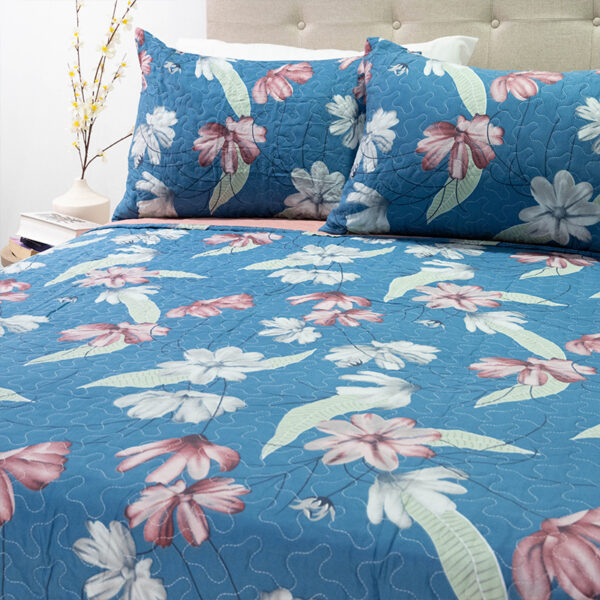 Quilt Stitchy Estampado 2 Plazas / Flor Azul y Burdeo - Doral - Imagen 3