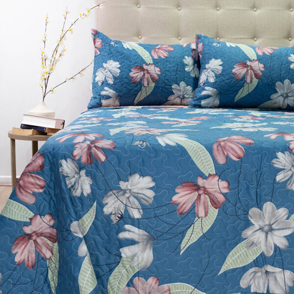 Quilt Stitchy Estampado 2 Plazas / Flor Azul y Burdeo - Doral