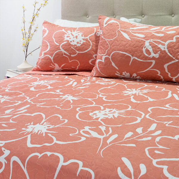 Quilt Stitchy Estampado 2 Plazas / Flor Coral y Blanco - Doral - Imagen 3