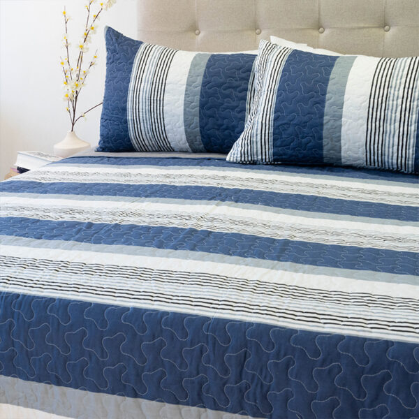 Quilt Stitchy Estampado 2 Plazas / Franjas Azul y Blanco - Doral - Imagen 3