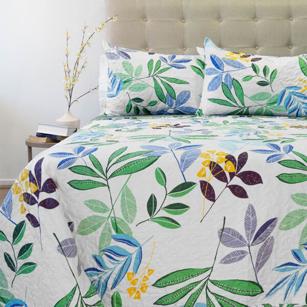 Quilt Stitchy Estampado 2 Plazas / Ramas Verde y Azul - Doral