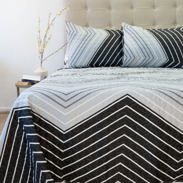 Quilt Stitchy Estampado 2 Plazas / ZigZag Gris y Negro - Doral
