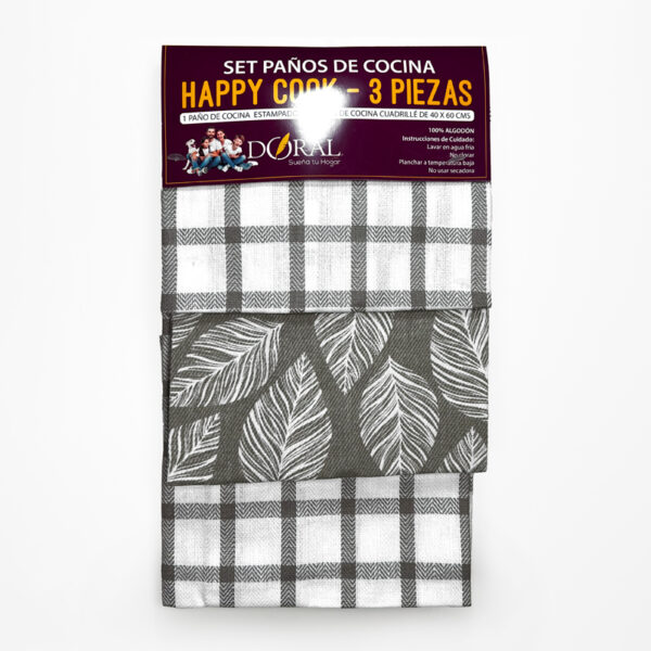 Set 3 Paños de Cocina Happy Cook / Gris - Doral