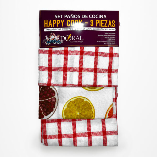 Set 3 Paños de Cocina Happy Cook / Rojo - Doral