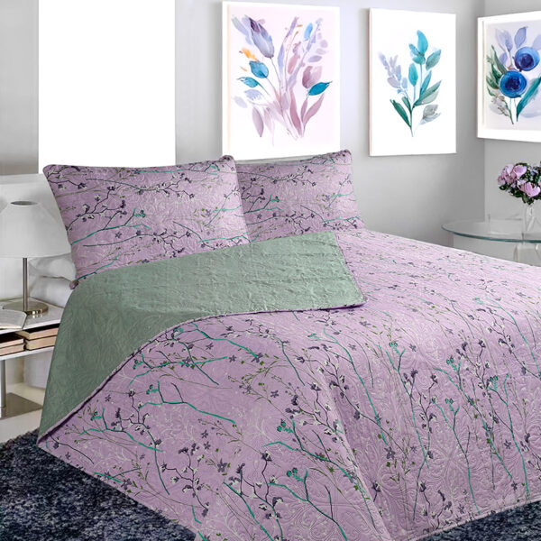 Quilt Hotpress Estampado 2 Plazas / Ramas Lavanda y Verde - Doral