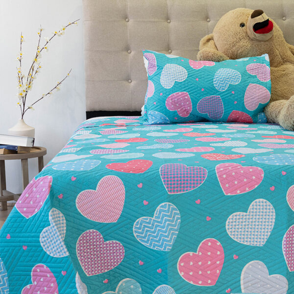 Quilt Hotpress Estampado Infantil 1.5 plazas / Corazones- Doral