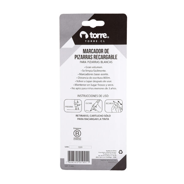 Plumón de Pizarra Recargable / Negro - Torre - Imagen 2