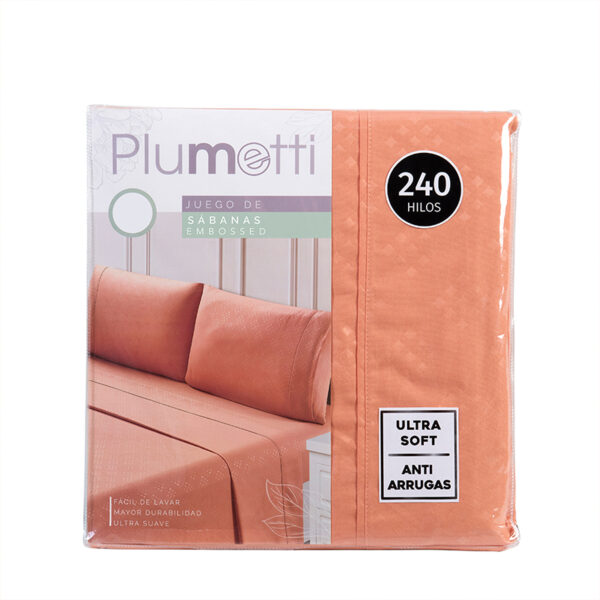 Sábanas Microfibra Embossed 1.5 Plazas / Coral - Plumetti - Imagen 3