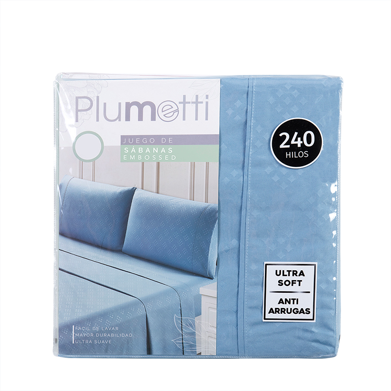 Sábanas Microfibra Embossed 1.5 Plazas / Azul - Plumetti - Imagen 3