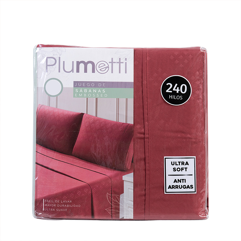 Sábanas Microfibra Embossed 1.5 Plazas / Rojo - Plumetti - Imagen 3