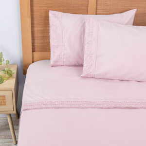 Sábanas Microfibra Broderie 2 Plazas / Rosado - Plumetti