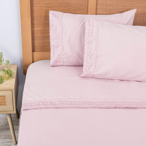 Sábanas Microfibra Broderie 2 Plazas / Rosado - Plumetti