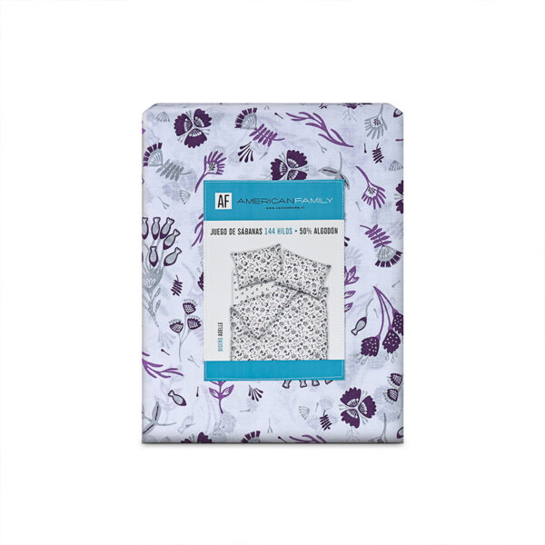 Juego de Sábanas Estampadas 144 Hilos 2.5 Plazas / Adelle Lila - American Family - Imagen 4