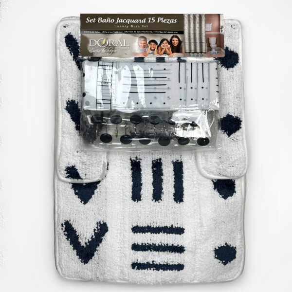 Set de Baño 15pcs Jacquard / Líneas y Puntos Azul y Blanco - Doral