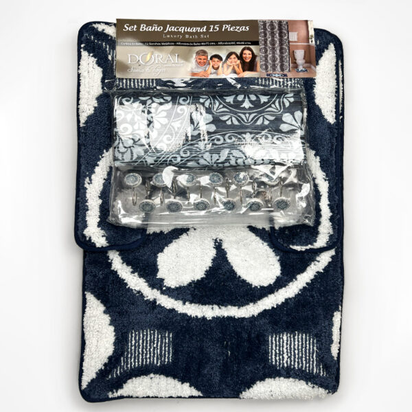Set de Baño 15pcs Jacquard / Mándalas Blanco Azul - Doral
