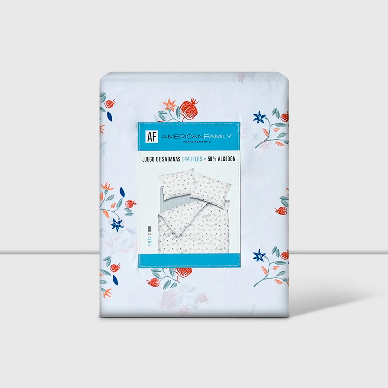 Juego de Sábanas Estampadas 144 Hilos 1.5 Plazas / Citrus Azul - American Family - Imagen 4