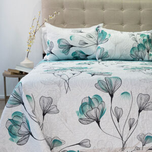 Quilt Hotpress Estampado 2 Plazas / Flor Blanco Turquesa - Doral