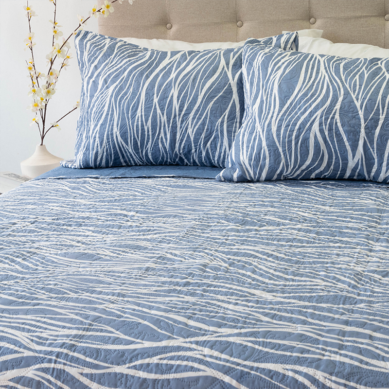 Quilt Hotpress Estampado 2 Plazas / Ondas Azul Blanco - Doral - Imagen 3