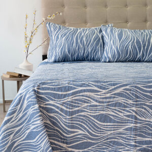 Quilt Hotpress Estampado 2 Plazas / Ondas Azul Blanco - Doral