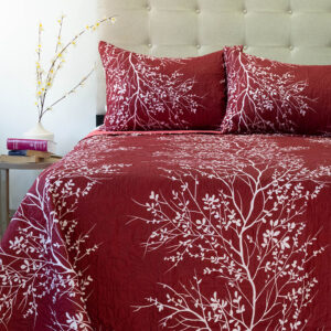Quilt Hotpress Estampado 2 Plazas / Ramas Rojo Blanco - Doral