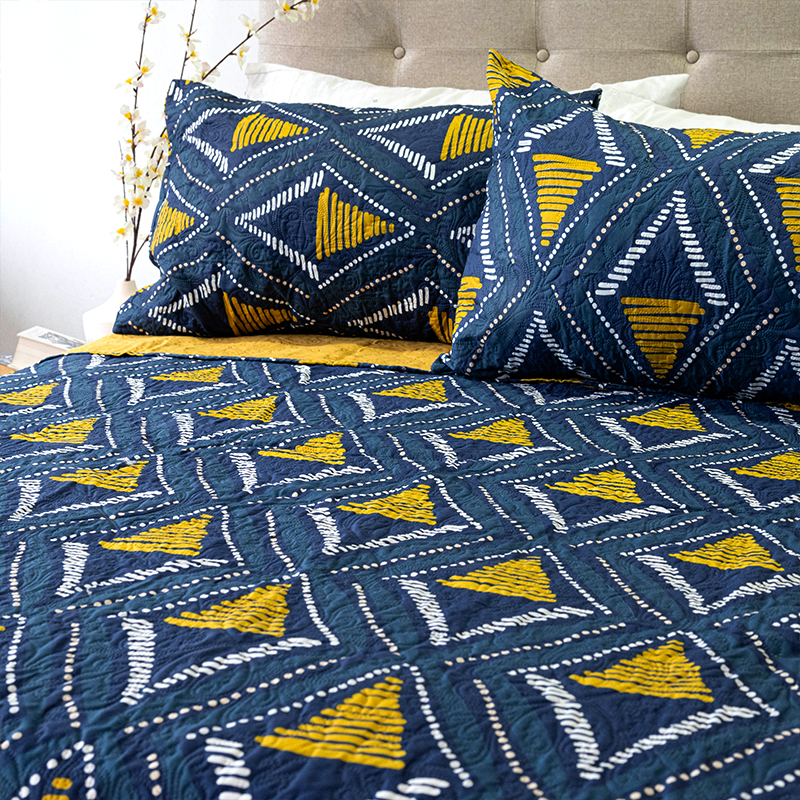 Quilt Hotpress Estampado 2 Plazas / Rombos Azul Salmón - Doral - Imagen 3