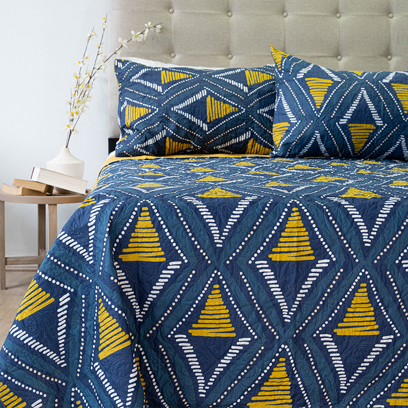 Quilt Hotpress Estampado 2 Plazas / Rombos Azul Salmón - Doral